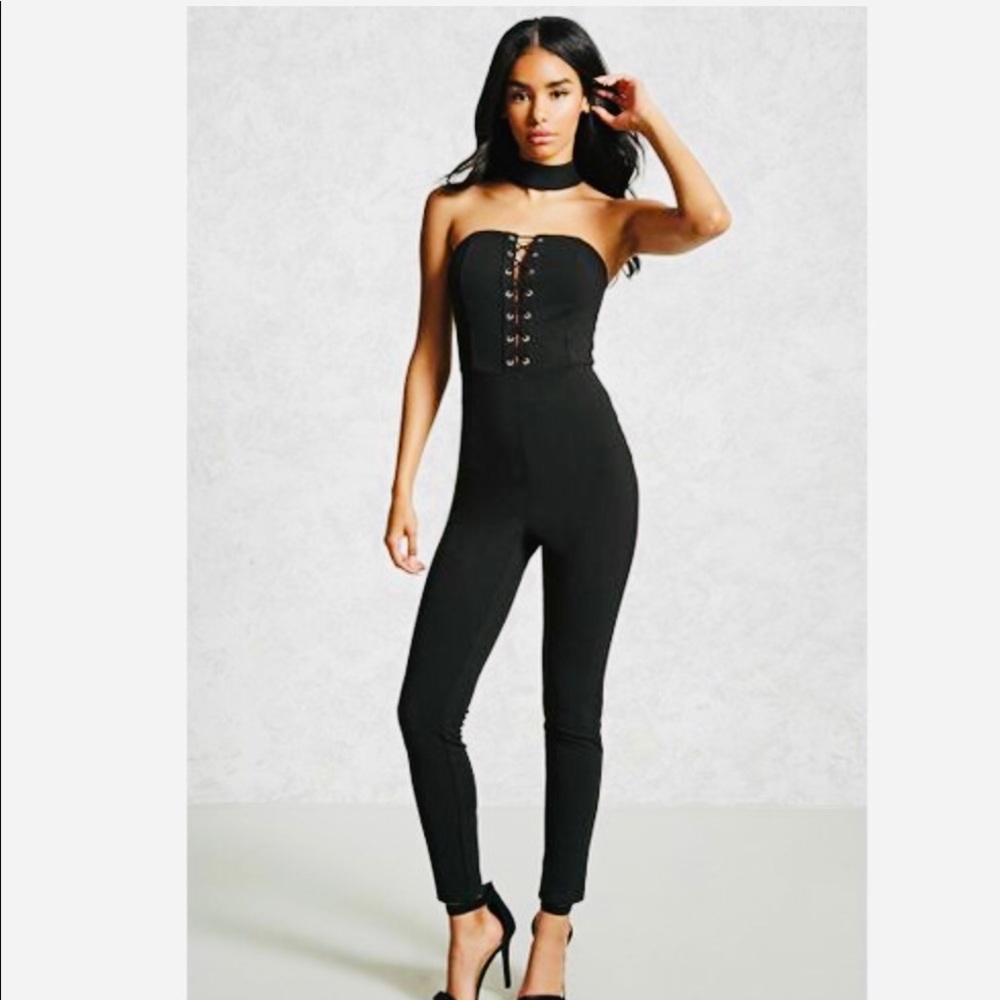 Forever 21 Black Choker Jumpsuit